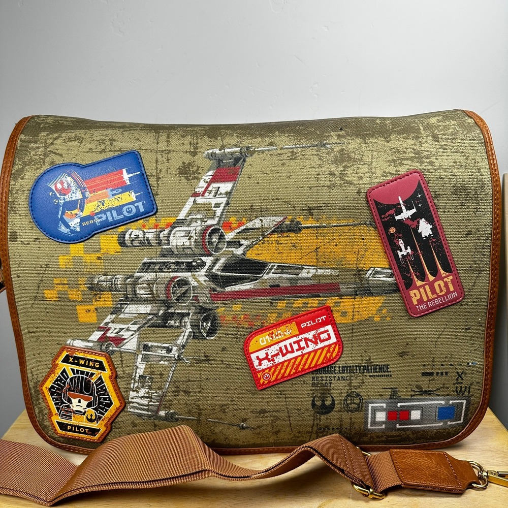 Loungefly Disney Star Wars X-Wing Messenger Bag Green Rebel Pilot Patches Canvas